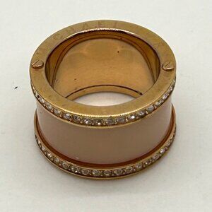 Michael Kors Gold-rone Barrel Ring With Coral Enamel & Crystal Accents Size 8